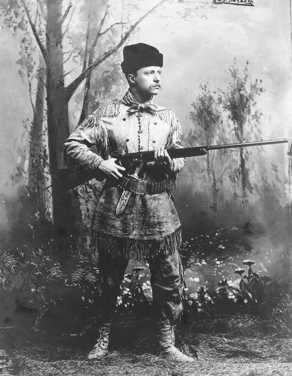 Theodore Roosevelt in historic hunting attire.